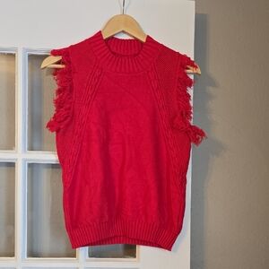 Red Sleeveless Knit Sweater